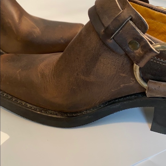 Frye Belted Harness Distressed Brown Leather Mule - Picture 15 of 16